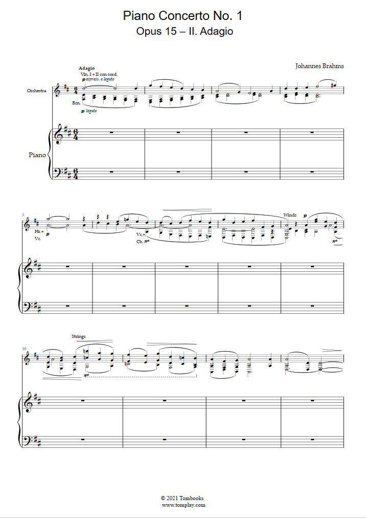 ピアノ協奏曲 第1番 Op.15 – 第2楽章 Adagio (ブラームス) ピアノ 楽譜