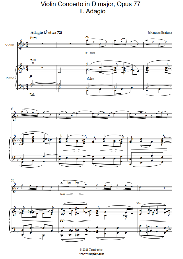 Adagio　ニ長調　ヴァイオリン協奏曲　Op.77　II.　(ブラームス)　ヴァイオリン　楽譜