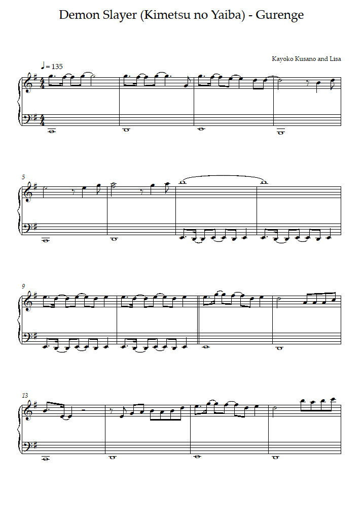 Kimetsu no Yaiba OP - Gurenge (Sheet Music PDF)