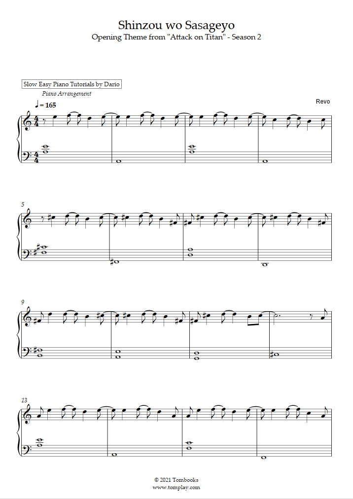 Attack on Titan Shinzou wo Sasageyo Season 2 (Violin) Sheet music