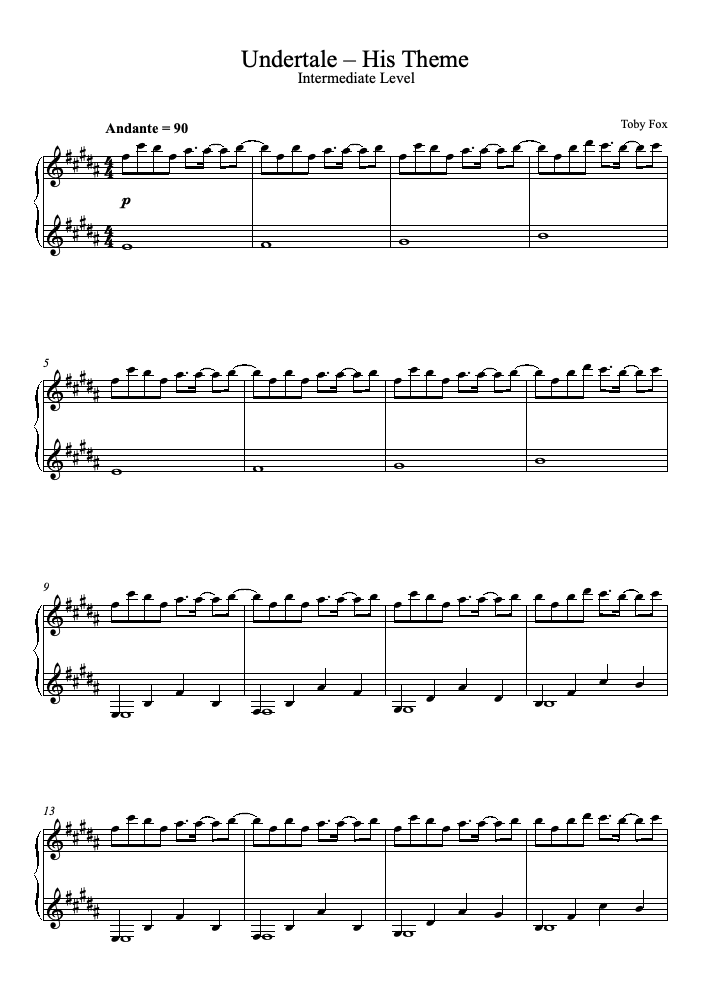 Play His Theme (Undertale) Music Sheet