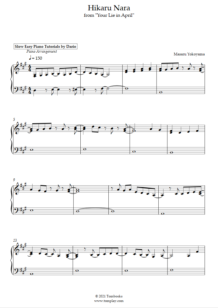 Your Lie in April – Hikaru Nara (Yokoyama) - Piano Sheet Music