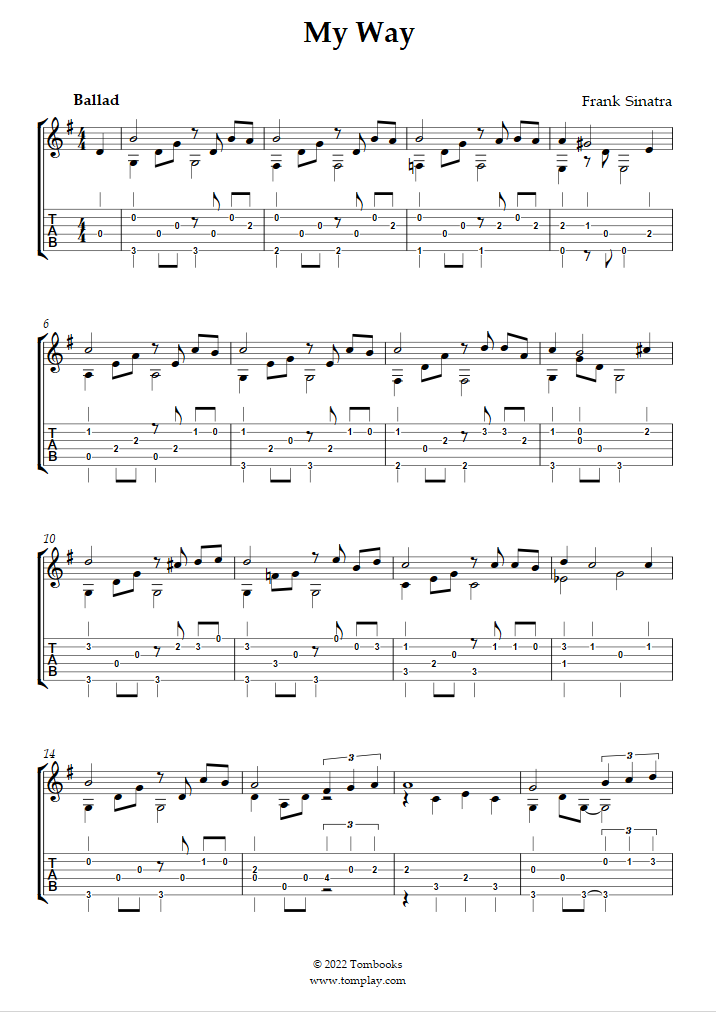 Frank Sinatra - My Way (Guitar Chord& TAB) Sheets by Learning Guitar