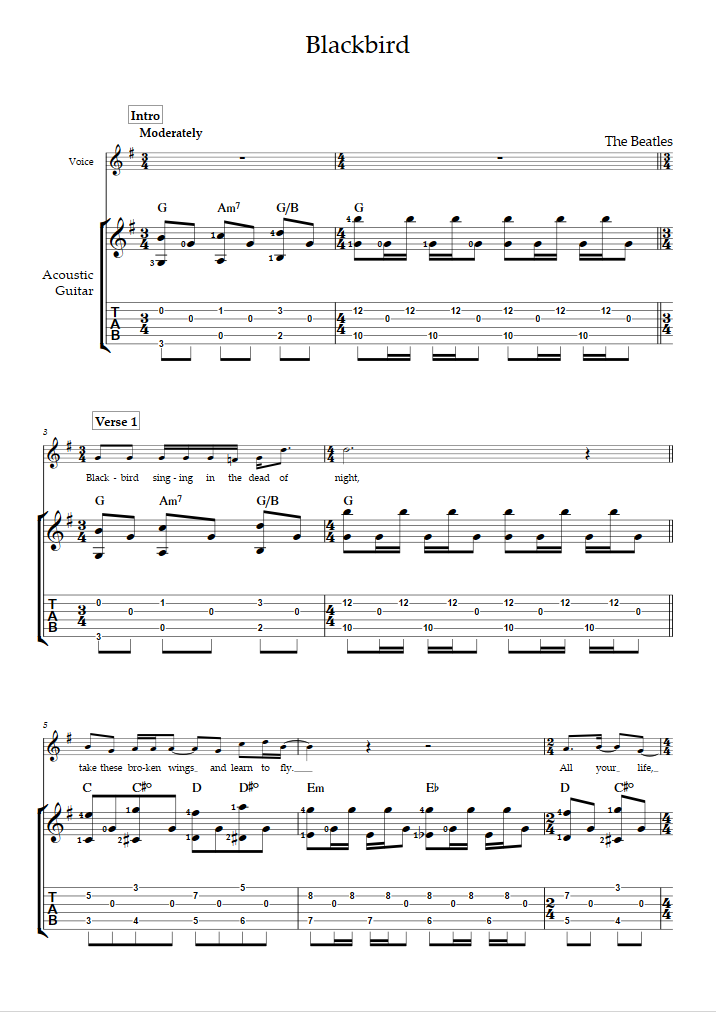 Blackbird The Beatles Tablaturas Y Partitura Guitarra 