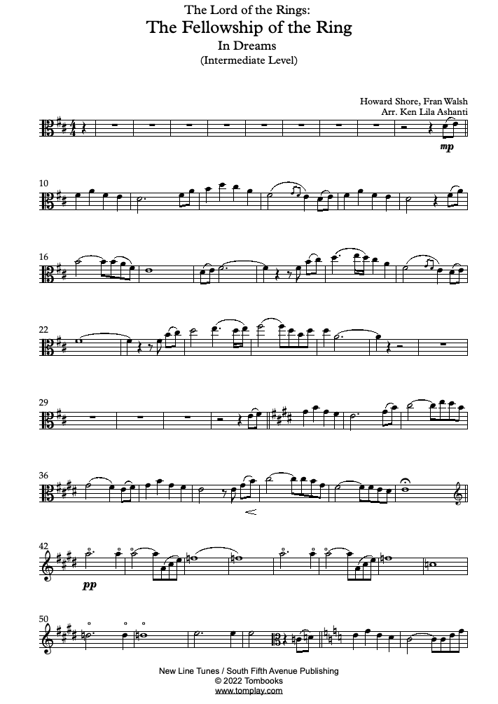 In Dreams From The Fellowship of the Ring - Download Sheet Music PDF