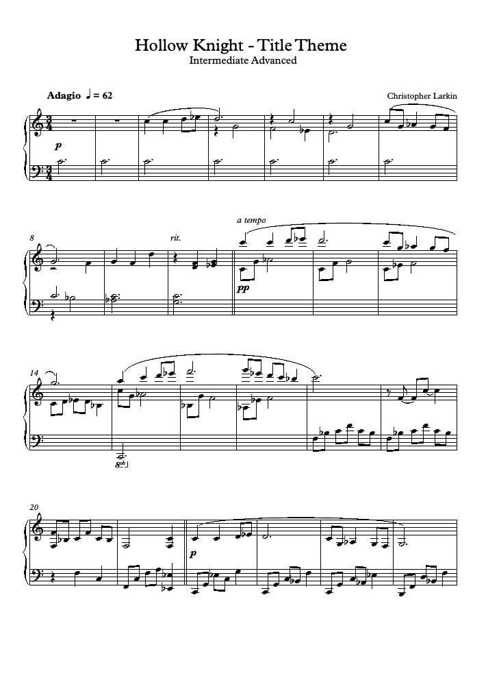 Hollow Tema del título (Nivel Intermedio/Avanzado, Piano (Christopher Larkin) - Partitura Piano