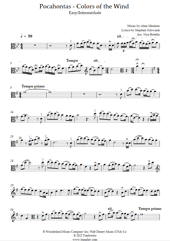 L'air du Vent - Pocahontas Sheet music for Piano, Violin (Piano-Voice)