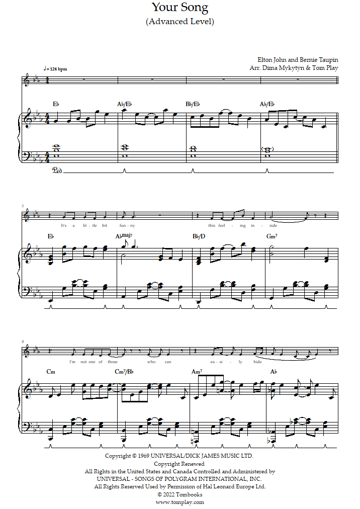Your Song' Piano Sheet music for Piano (Solo)