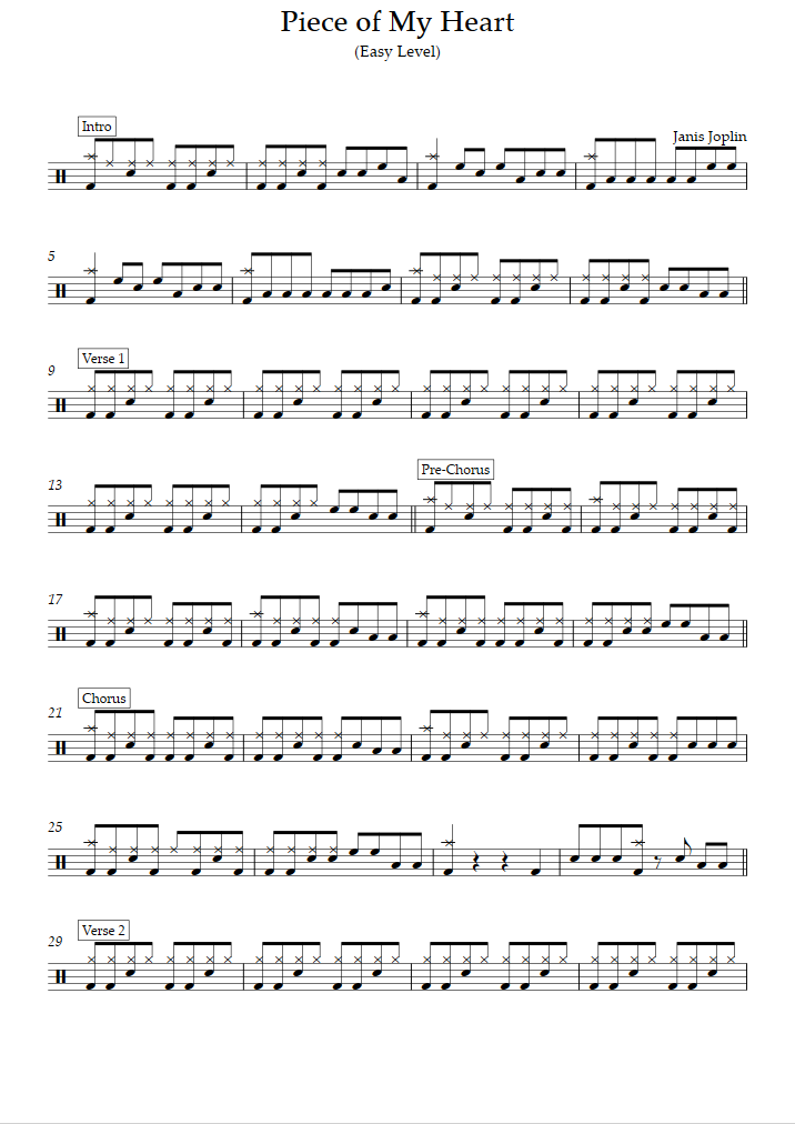 Janis Joplin Piece of My Heart Sheet Music in E Major (transposable) -  Download & Print - SKU: MN0148762