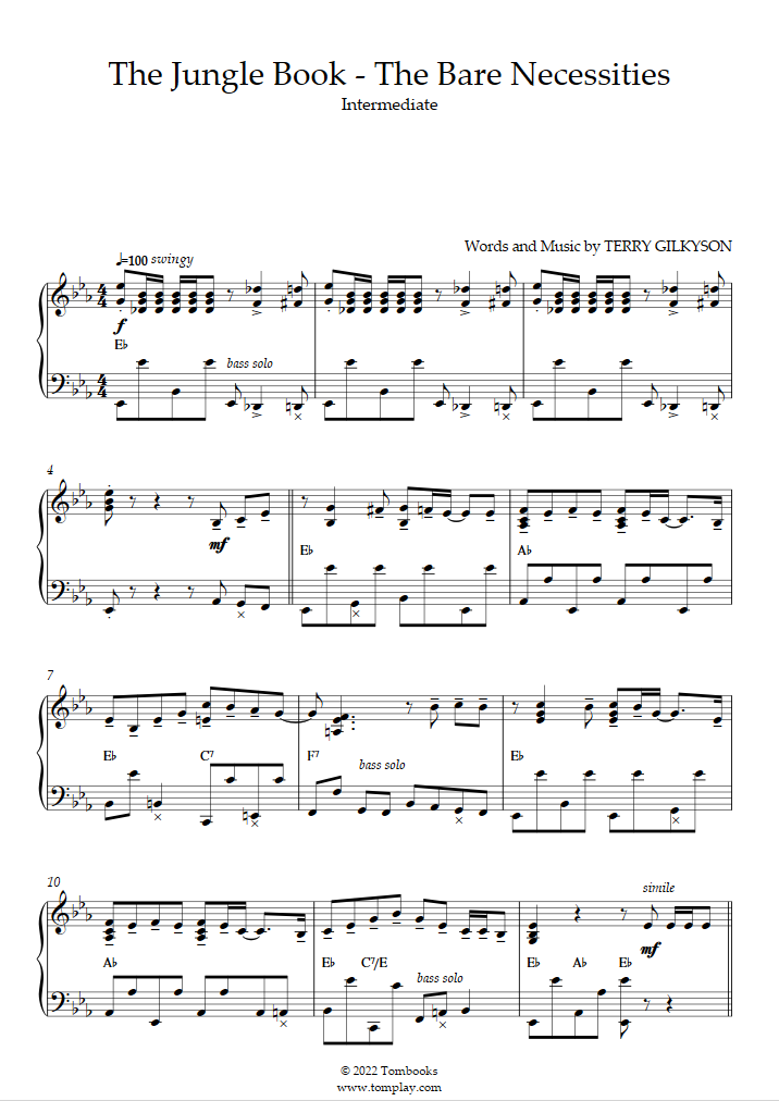 Le livre de la jungle - il en faut peu pour être heureux Sheet music for  Piano (Solo) Easy