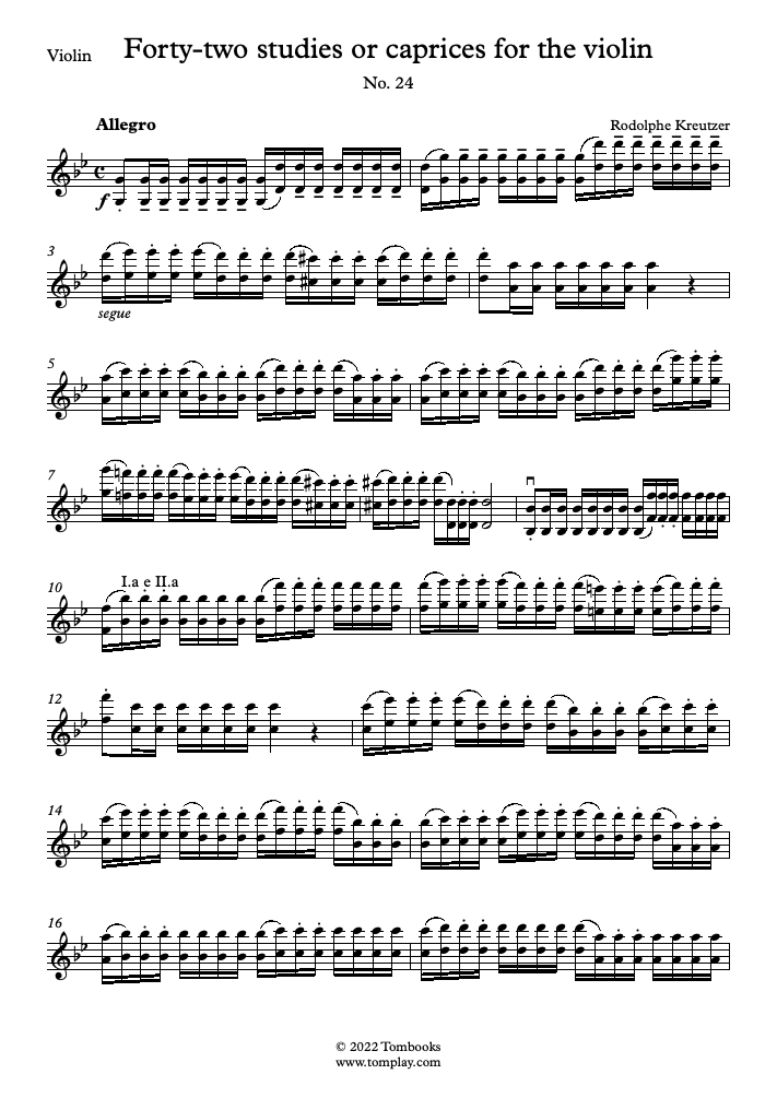 ４２の練習曲または奇想曲 - 第２４番 ト短調 Allegro (クロイツェル) - ヴァイオリン 楽譜