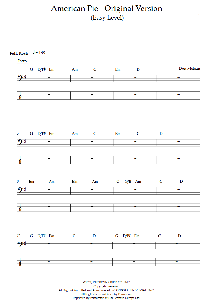 Pie Level) (Don McLean) - Bass Tabs