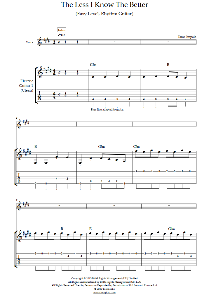 Tame Impala Sheet Music To Download And Print 
