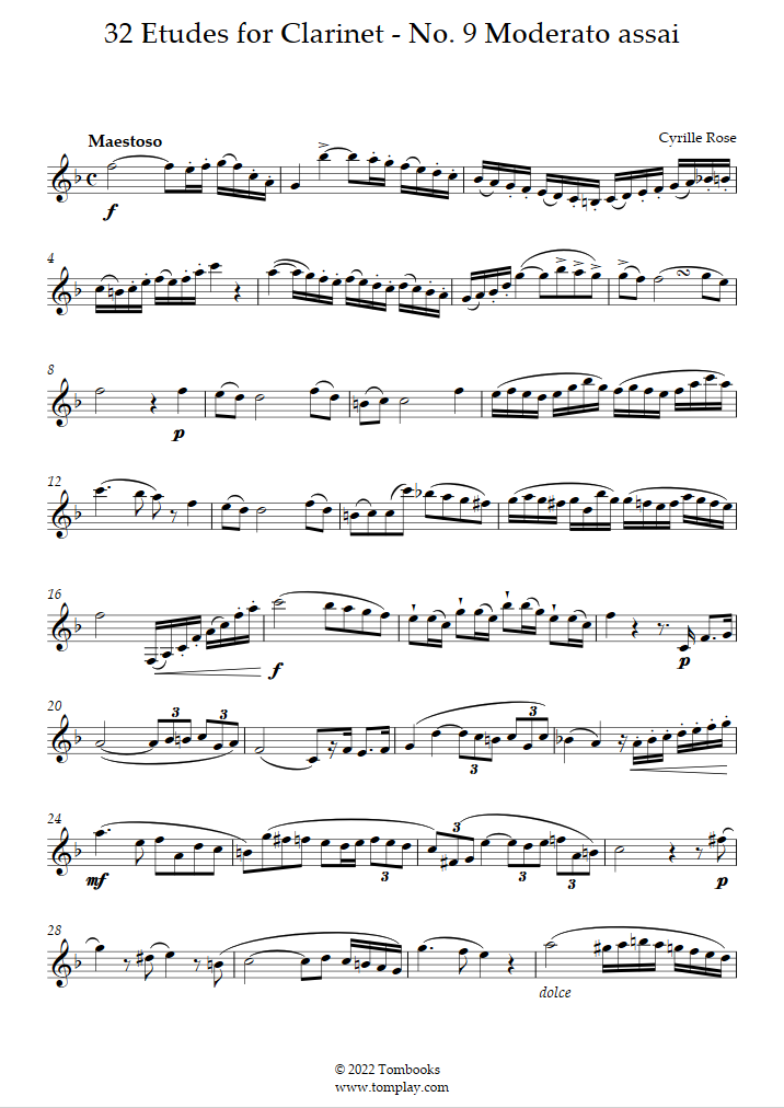 クラリネットのための32のエチュード - No. 9 Moderato assai (ローズ) - クラリネット 楽譜