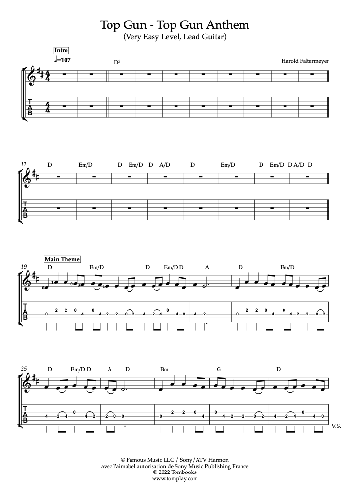 Top Gun Anthem – Harold Faltermeyer Sheet music for Guitar (Solo)
