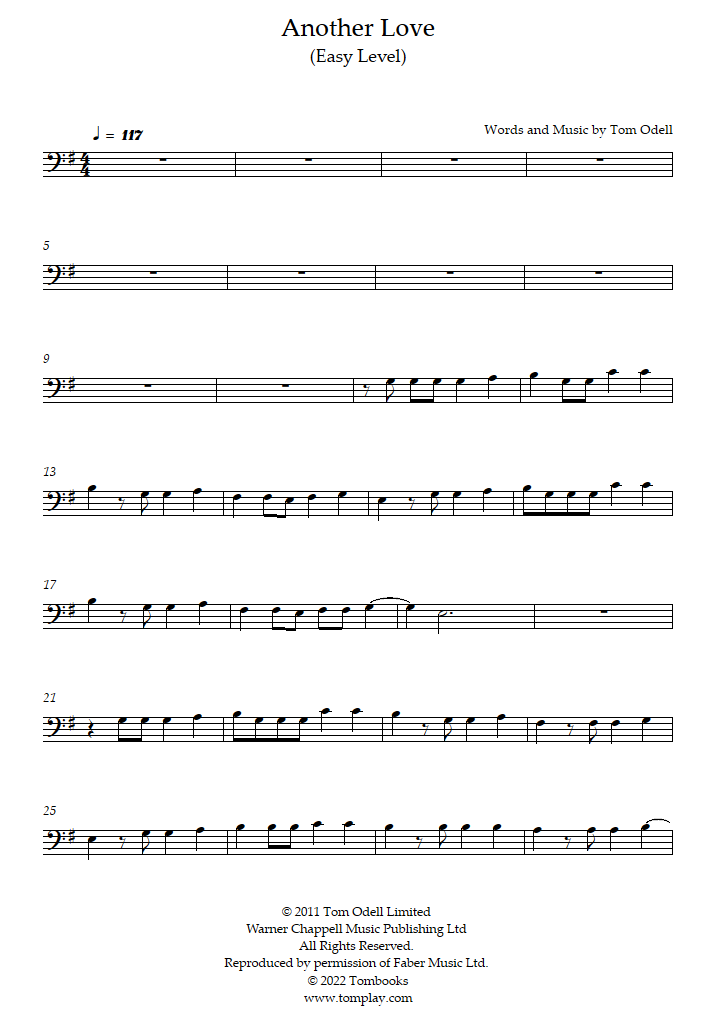 Another Love (Easy Level) (Tom Odell) - Cello Sheet Music