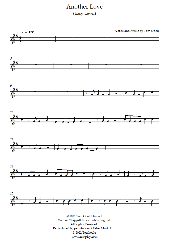 Another love – Tom Odell - Partitura Piano e Flauta Sheet music