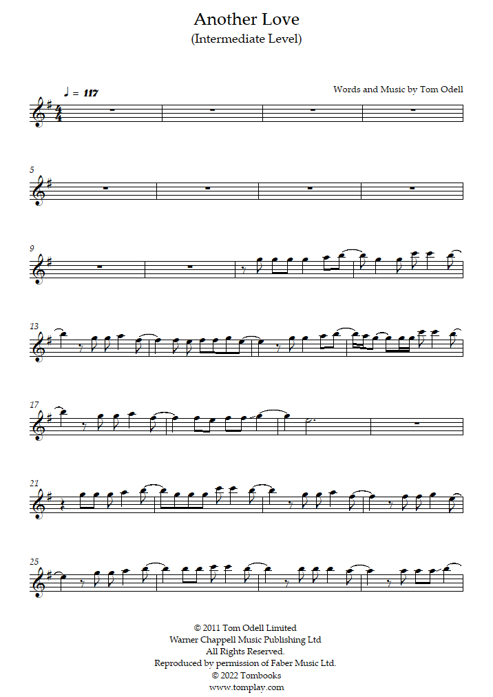 Another love – Tom Odell (Tenor saxophone) Sheet music for Saxophone tenor  (Solo)