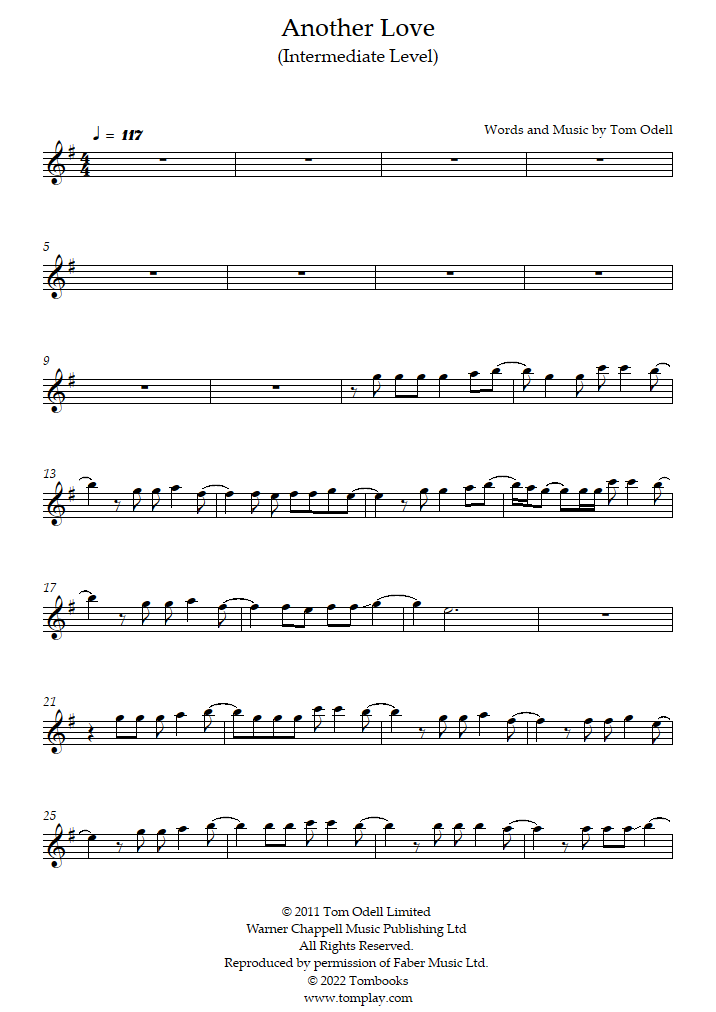 Another Love (Easy Level) (Tom Odell) - Violin Sheet Music