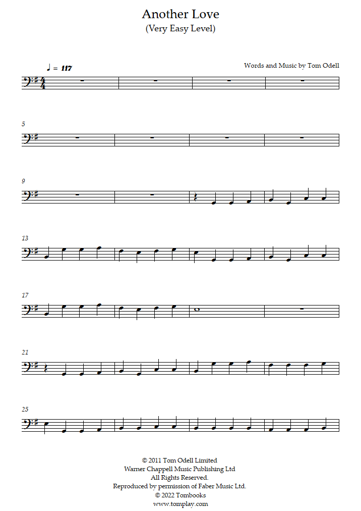 Another Love Tom Odell Sheet Music to download and print