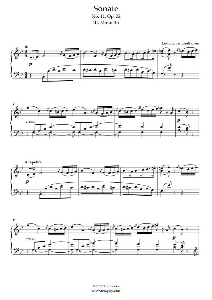 Piano Sonata No. 11 in B-flat major, Op. 22 - III. Menuetto (Beethoven ...