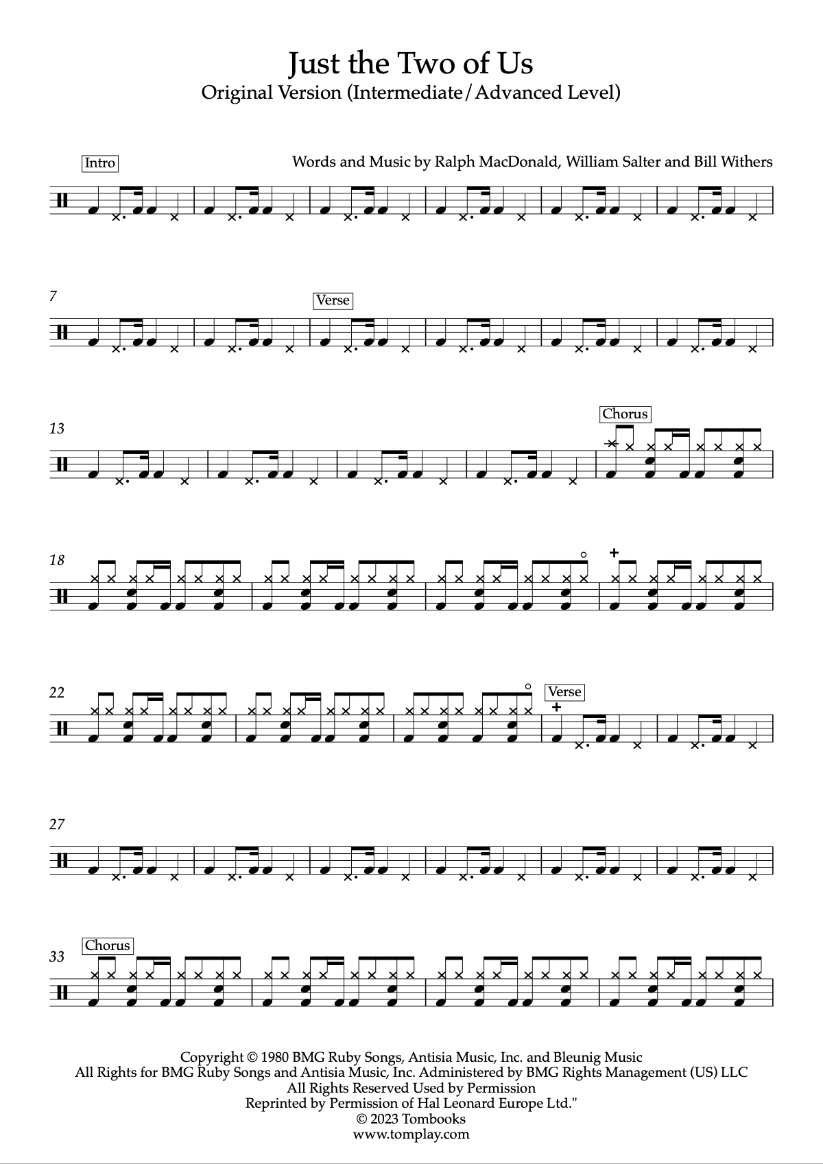 Just the Two of Us - Original Version (Intermediate/Advanced Level) (Bill  Withers) - Drums Sheet Music