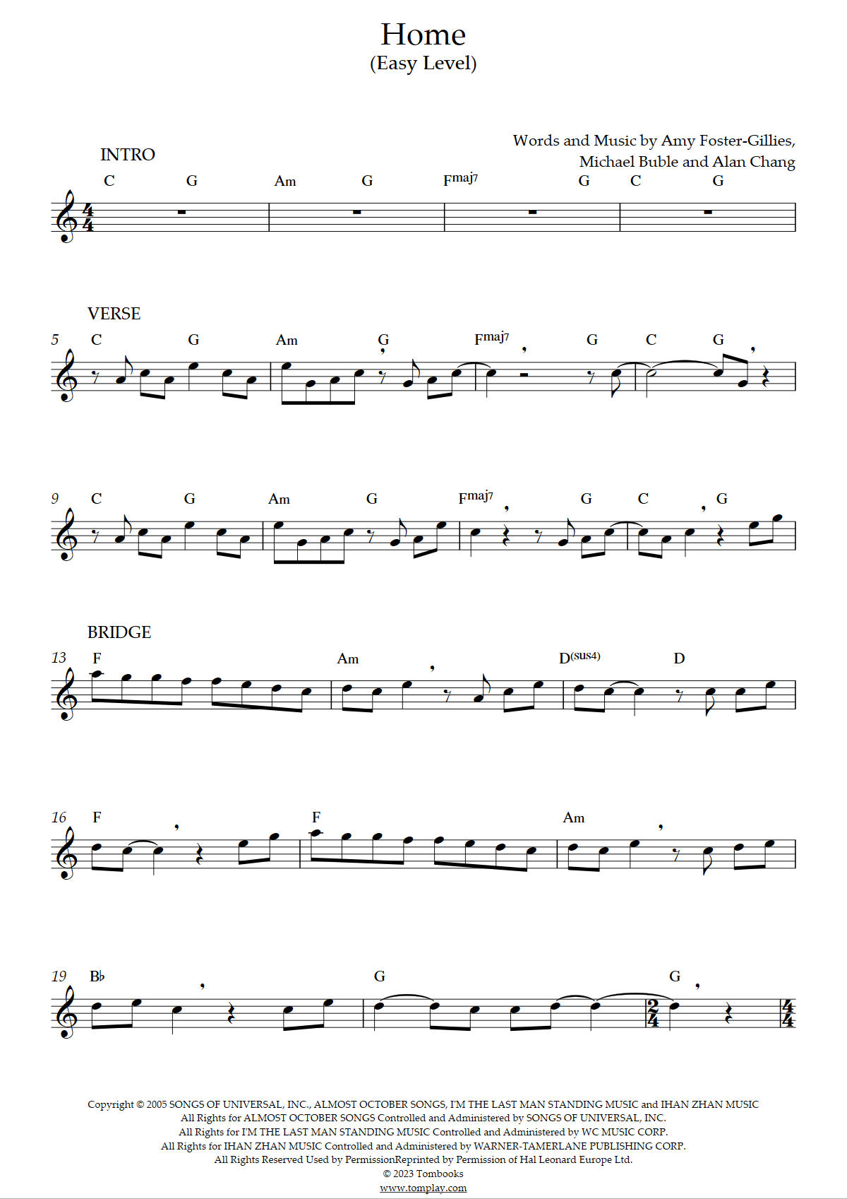 Home (Easy Level, Soprano Sax) (Michael Bublé) - Saxophone Sheet Music