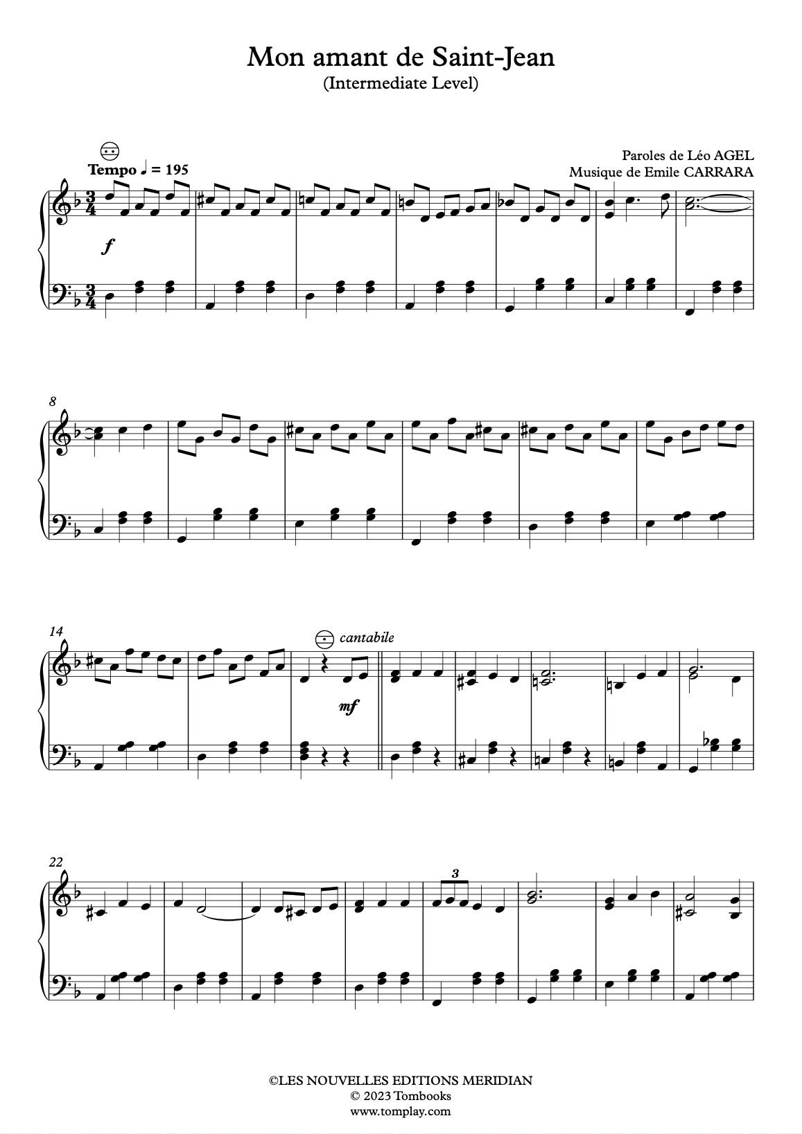 Mon Amant De St Jean Partitions Gratuites PDF