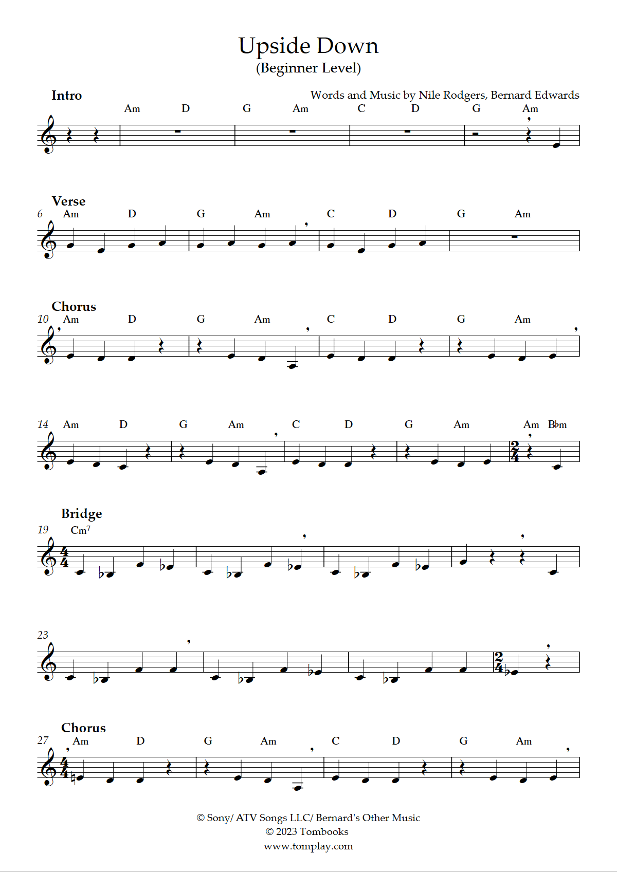 Upside Down Beginner Level Diana Ross Trumpet Sheet Music