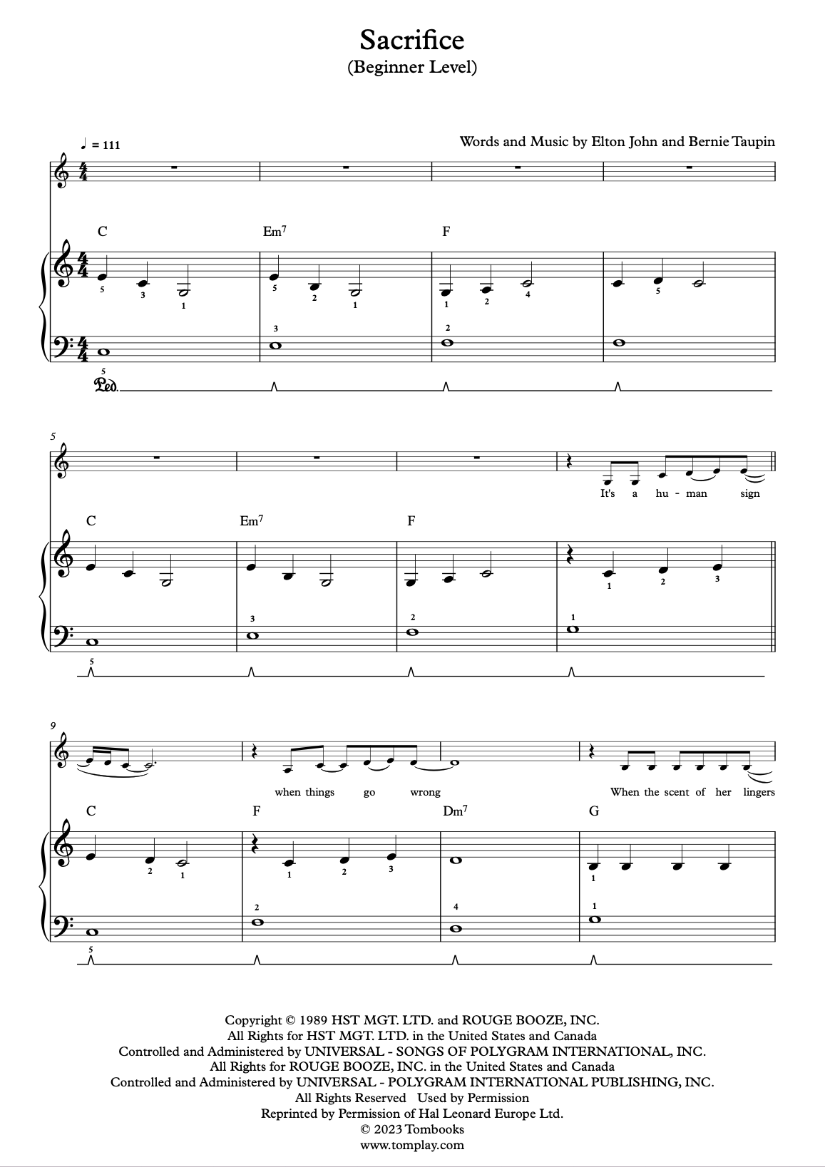 sacrifice - elton john  Piano sheet music, Elton john lyrics, Sheet music