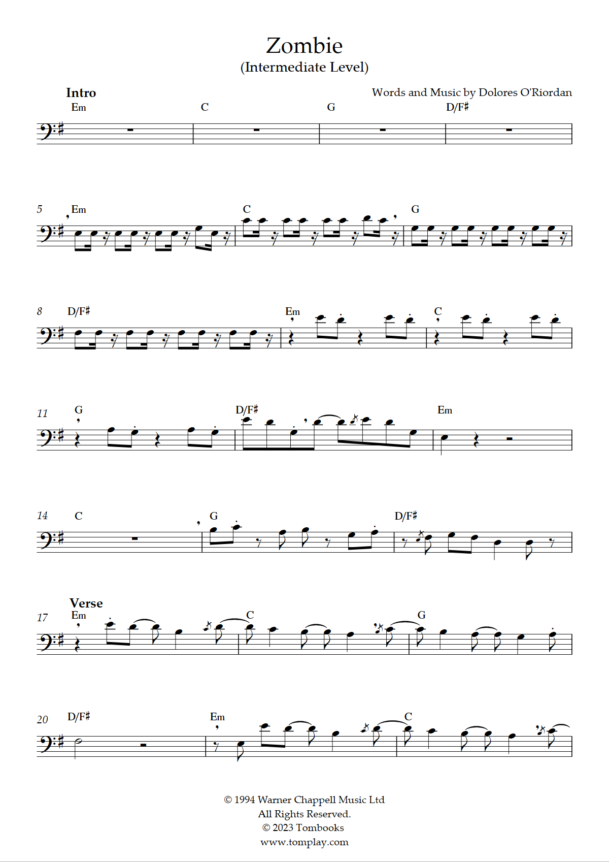 Zombie Sheet Music, The Cranberries