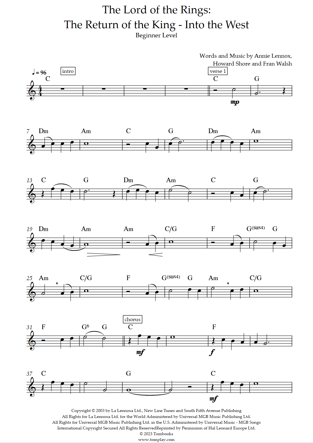 The Lord of the Rings The Return of the King Into the West (Beginner