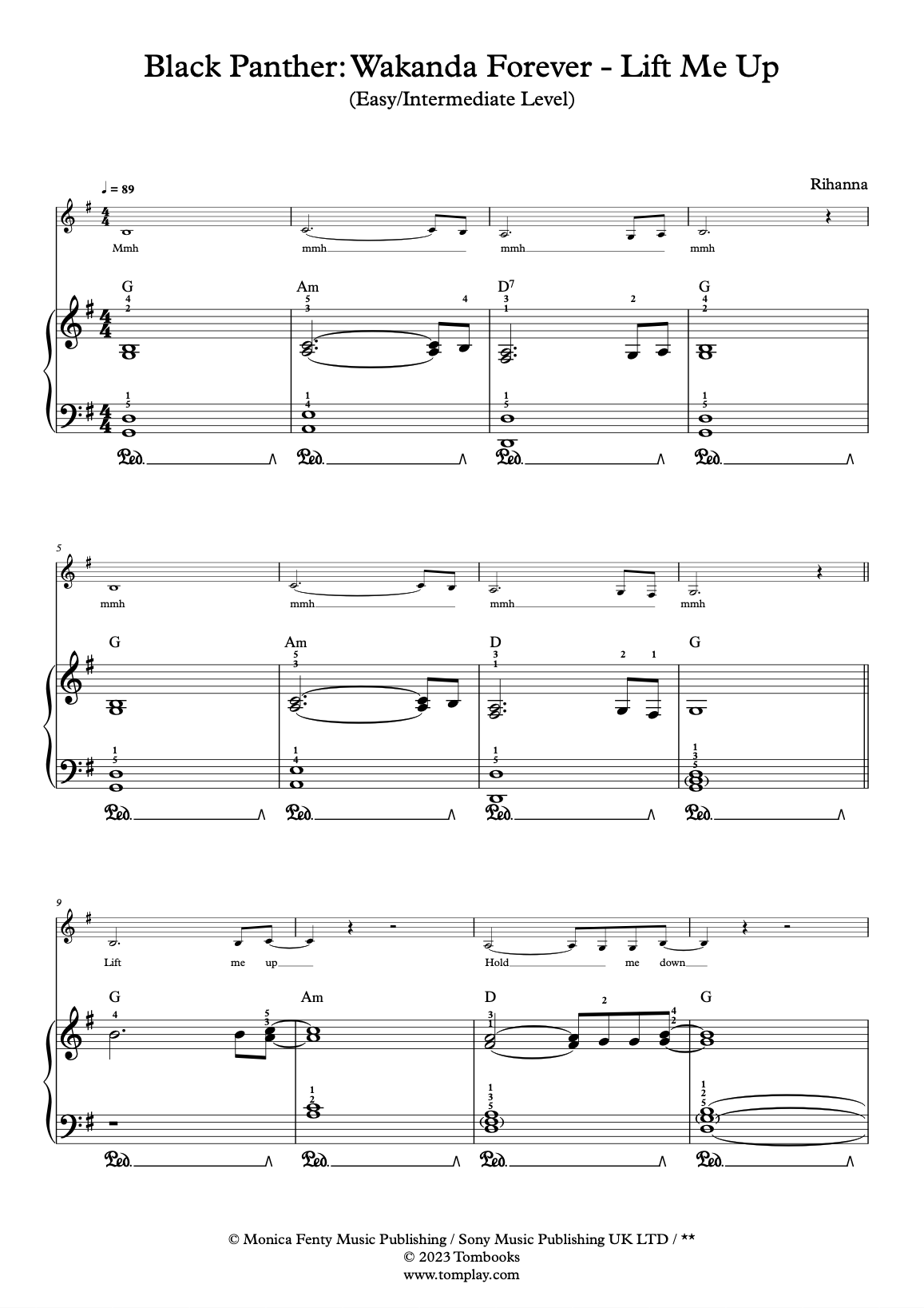 Lift me up – Rihanna Sheet music for Piano (Solo) Easy