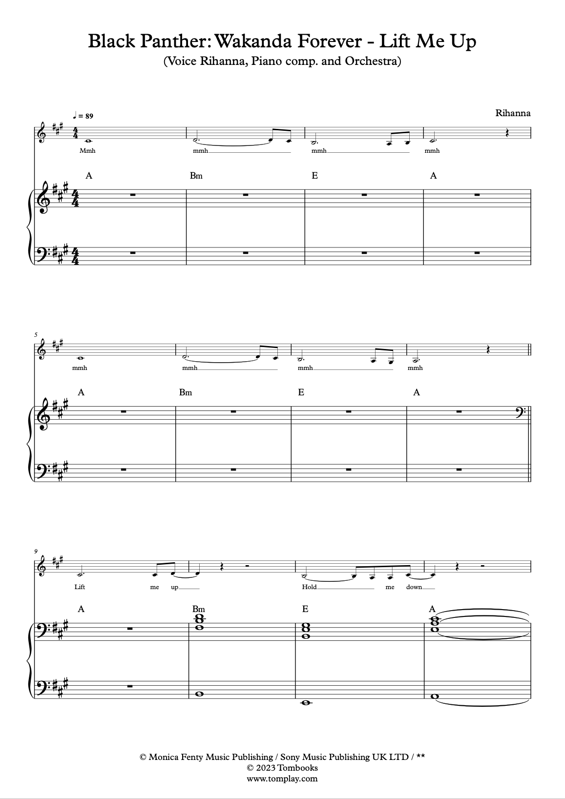 Lift me up – Rihanna Sheet music for Piano (Solo) Easy, play with me cifra  