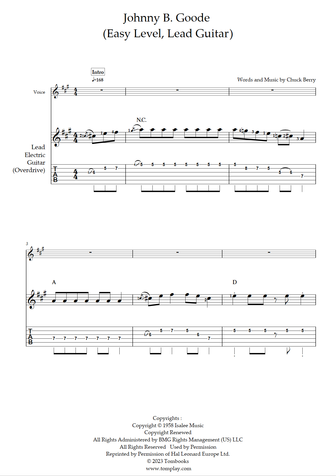 Johnny B. Goode Sheet Music | Chuck Berry | Easy Piano