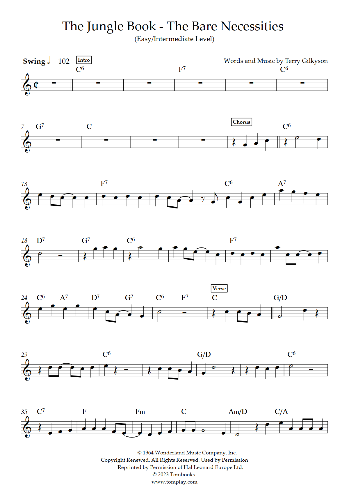 The Bare Necessities Sheet music for Trumpet in b-flat (Solo)
