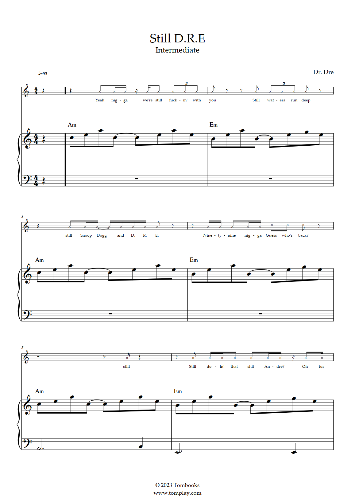Still . (Intermediate Level, with Orchestra) (Dr. Dre) - Piano Sheet  Music