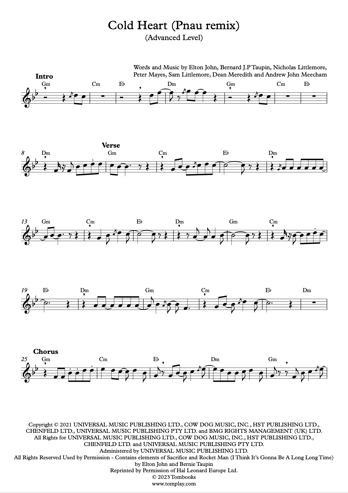 Cold Heart (PNAU Remix) sheet music for piano solo (PDF)