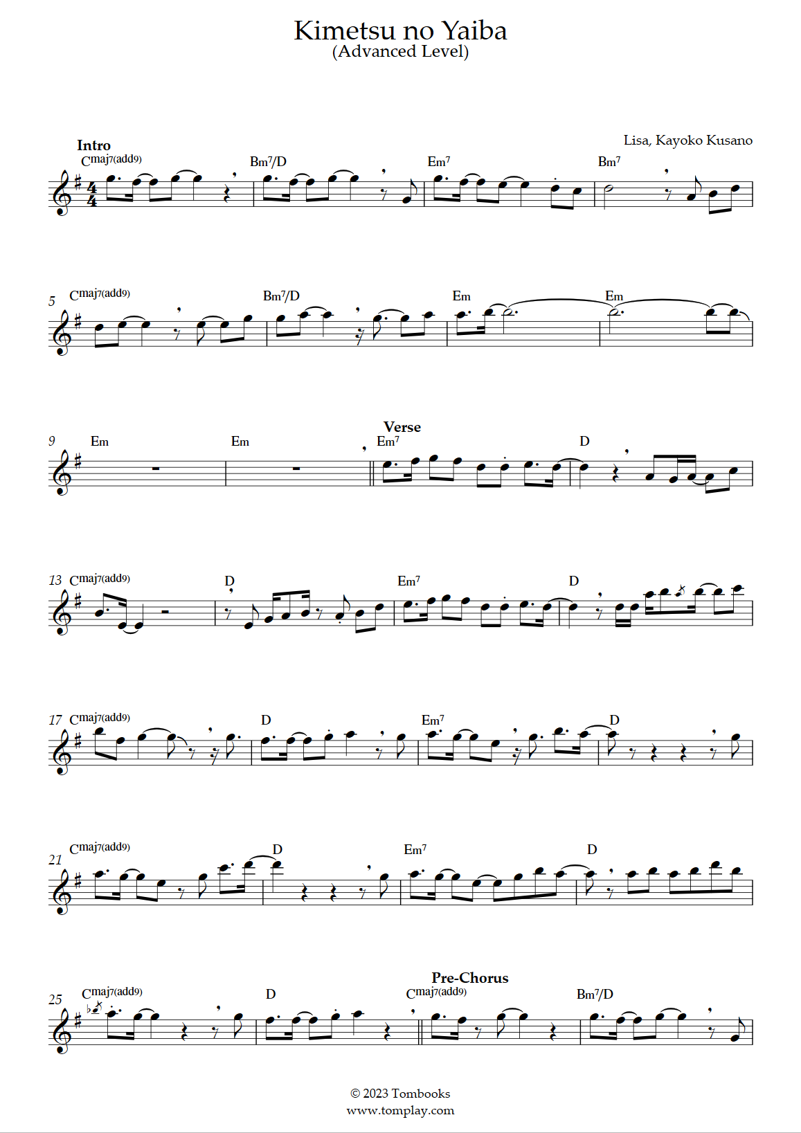 Gurenge 紅蓮華 – LiSA Demon Slayer OP 1 Gurenge flute solo Sheet music for  Flute (Solo)