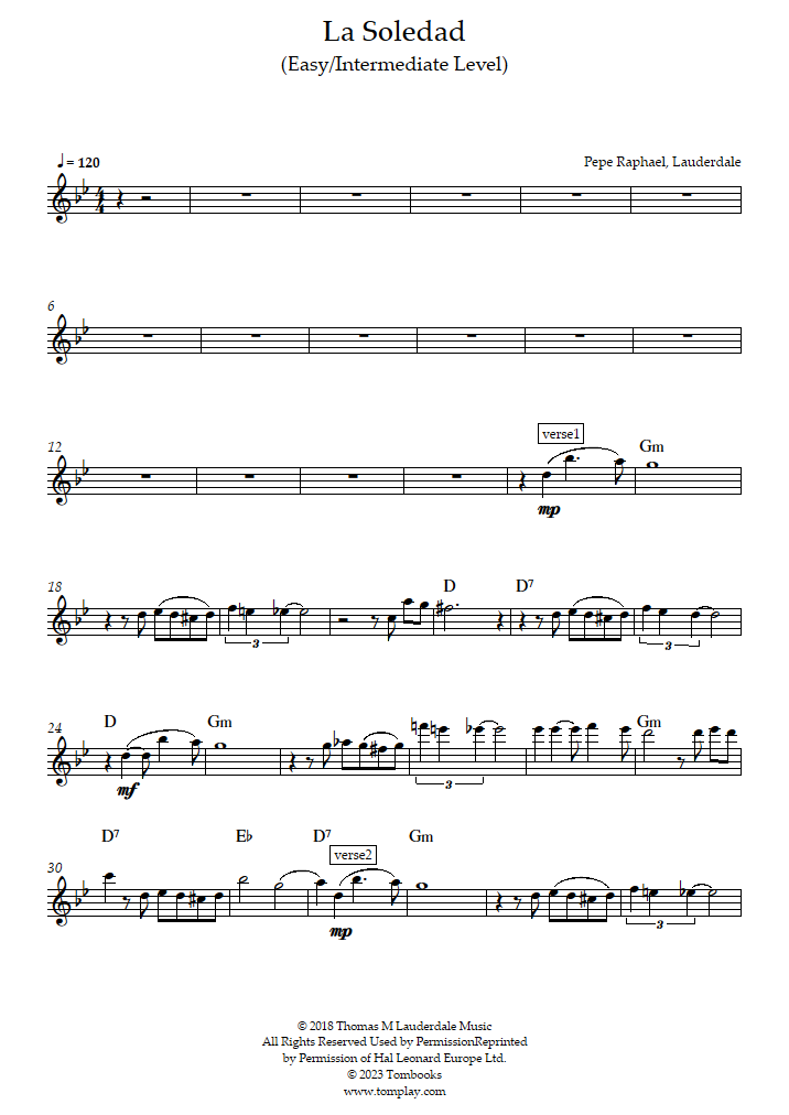 La Soledad (初級 中級) (ピンク・マルティーニ) フルート 楽譜