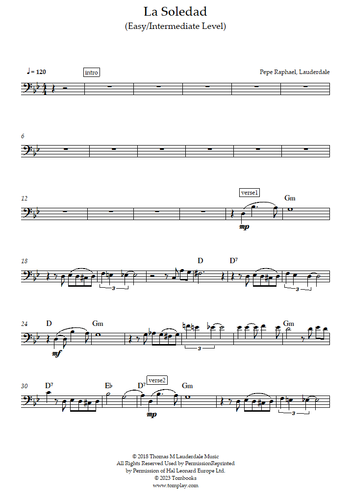 La Soledad (Easy/Intermediate Level) (Pink Martini) - Trombone Sheet Music