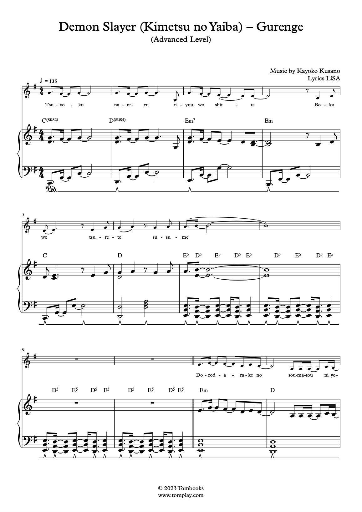 Gurenge - Easy Piano - Digital Sheet Music