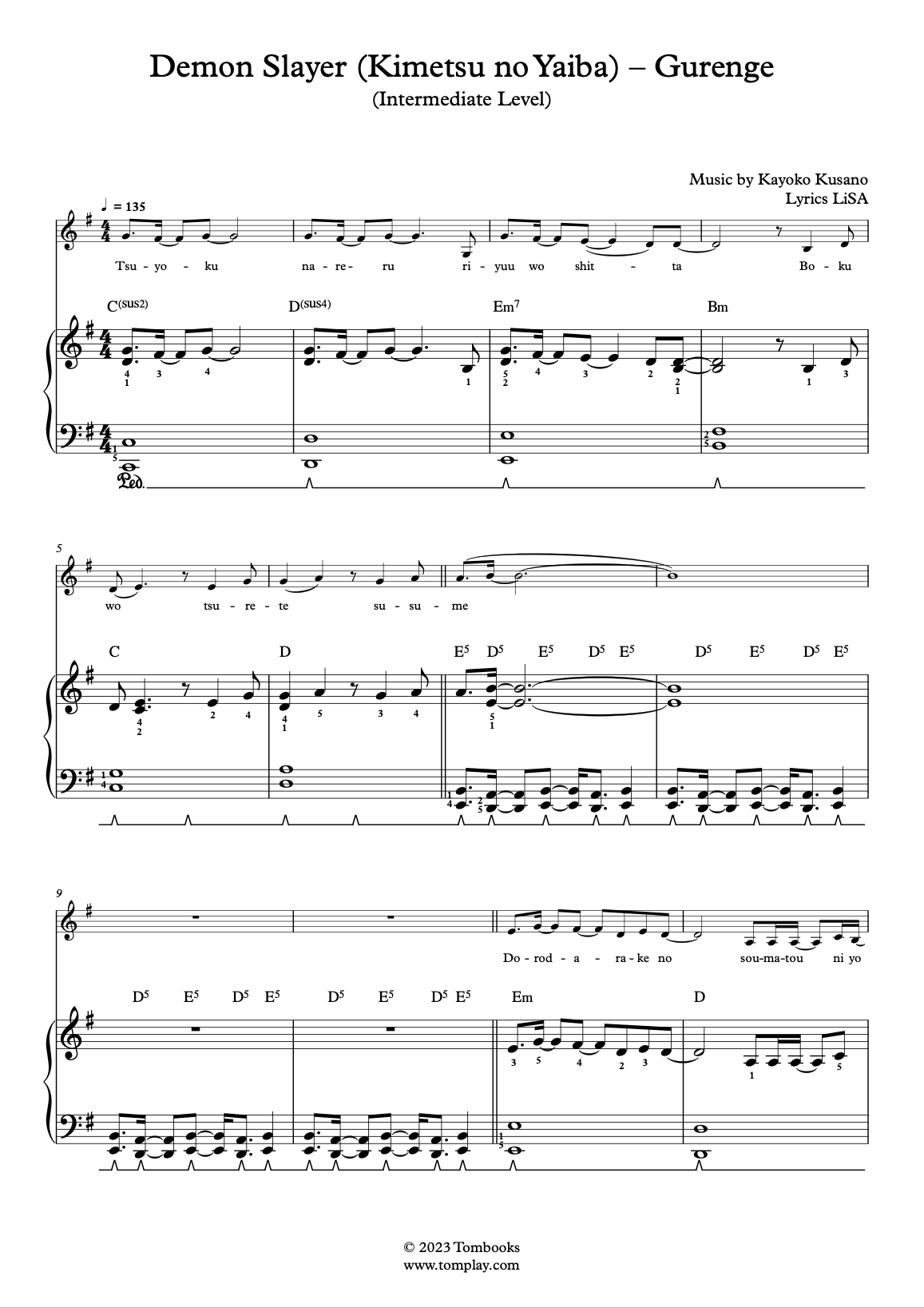 Kimetsu no Yaiba OP - Gurenge (Sheet Music PDF)