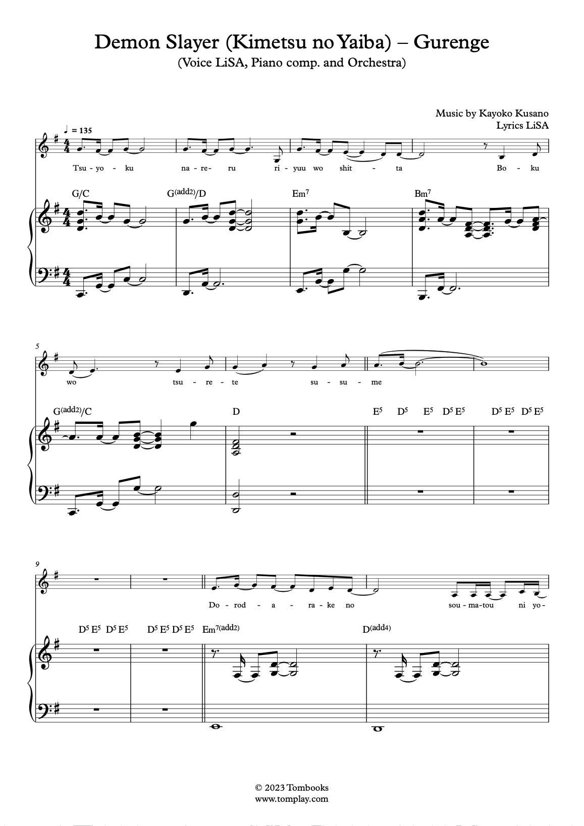 Gurenge - Easy Piano - Digital Sheet Music