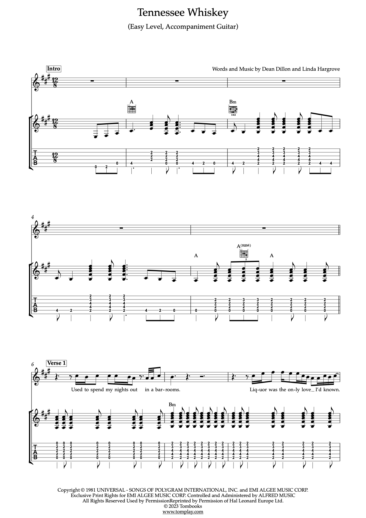 Tennessee Whiskey Sheet Music