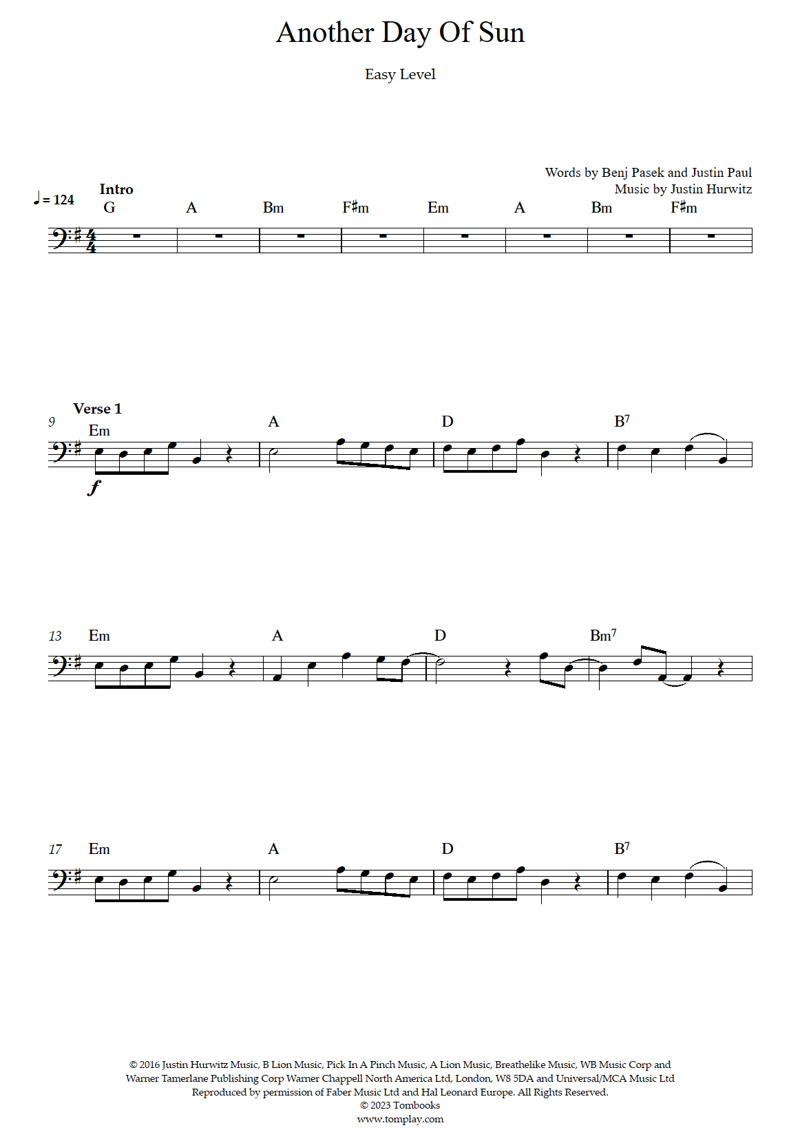 La La Land Another Day of Sun Easy Level Hurwitz Bassoon