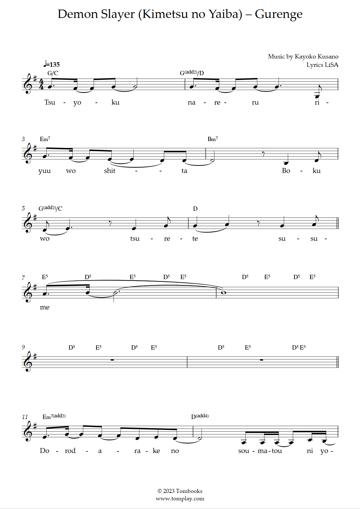 Gurenge - LiZA Sheet music for Drum group (Solo)