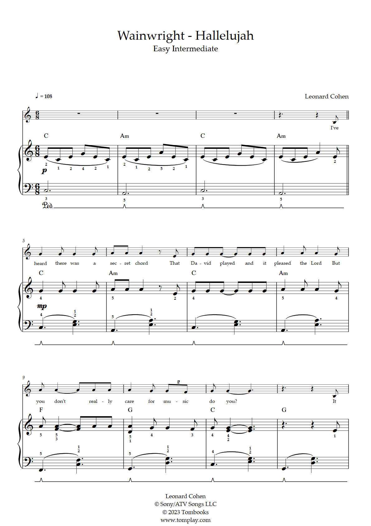 Hallelujah Rufus Piano Sheet Music