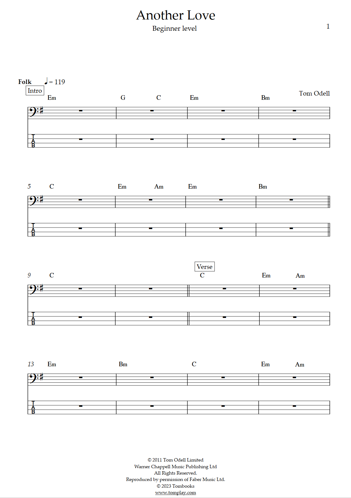 Another love – Tom Odell Sheet music for Viola (Solo)
