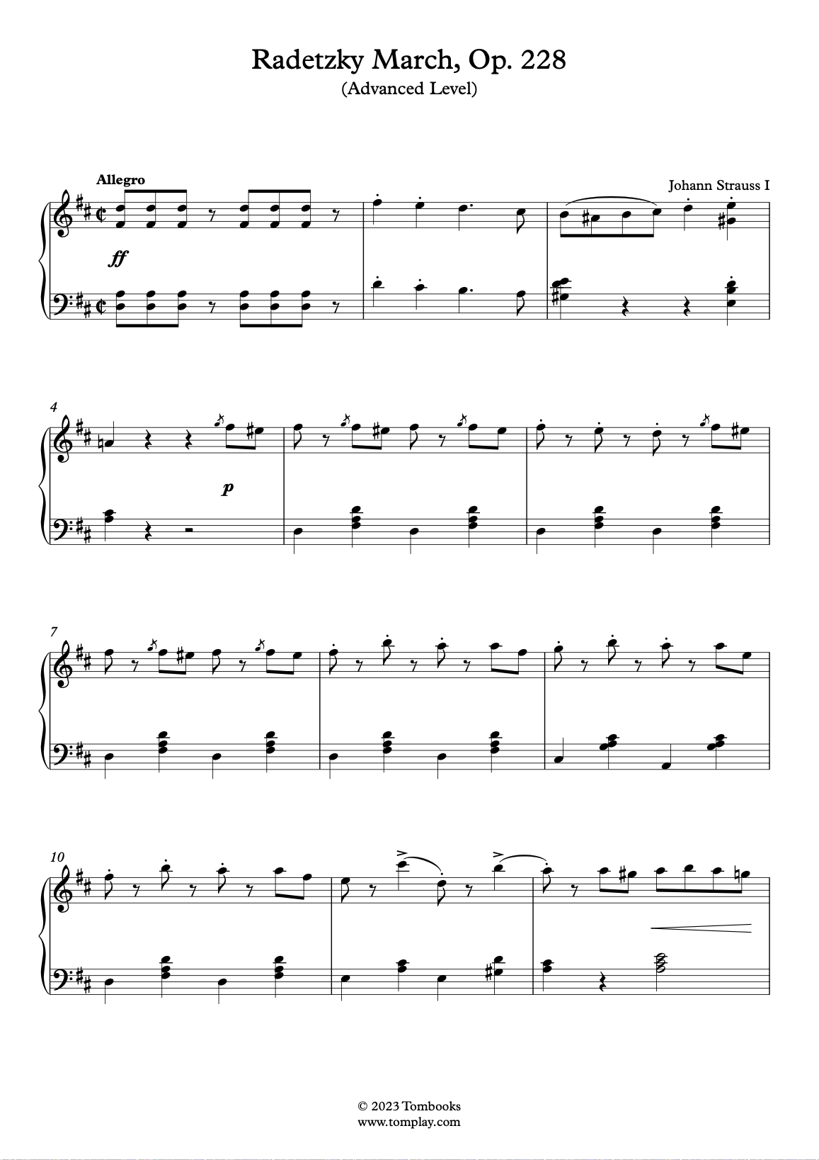 Radetzky March, Op. 228 (Advanced Level) (Strauss I) - Piano Sheet Music